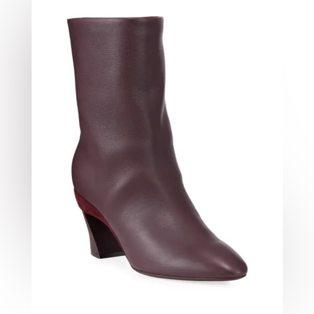 Ferragamo Burgundy Amatea Booties Sculpted Heel Leather 6 Wide / 6C - Picture 3 of 9